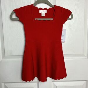 NEW NWT RACHEL PARCELL Red dress scalloped hem neck short sleeve girls size 4T